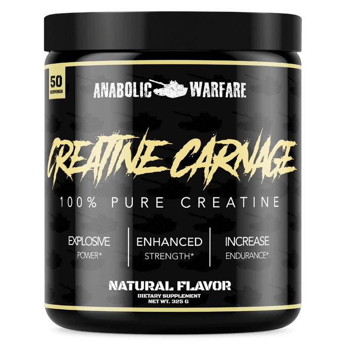 Creatine Carnage by Anabolic Warfare – Creatine Powder to Help Build Lean Muscle and Aid Endurance & Stamina (Natural Flavor – 50 Servings) - Total Nutrition Online