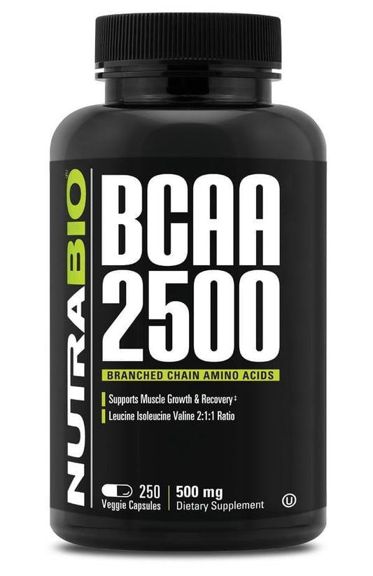 NutraBio BCAA 2500 Vegetable Capsules - Total Nutrition Online